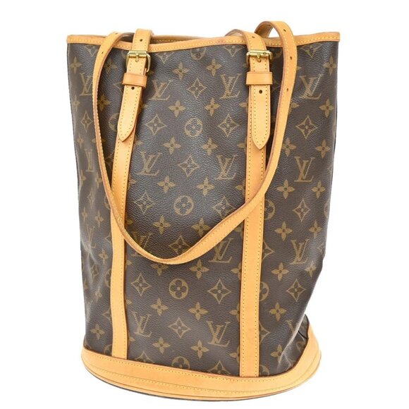LOUIS VUITTON BUCKET GM Shoulder Tote Bag Monogram Leather Brown - Picture 1 of 15
